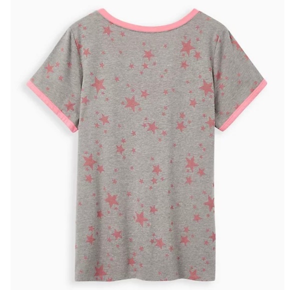 Torrid Women’s Pink Stars Grey V-Neck Ringer Tee - Picture 2 of 13